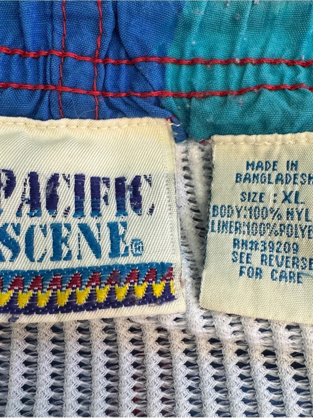 Vintage Pacific Scene Swim Trunks XL 80s 90s Rainbow Stripe Retro Surf Shorts